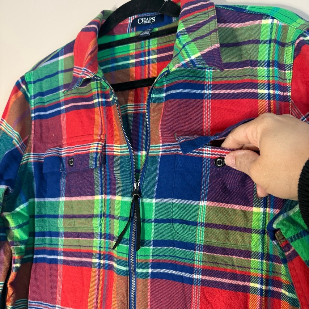 CHAPS Blue Green Red Plaid Casual Zip Jacket SZ/LG New With Out Tags Cotton - Picture 2 of 10